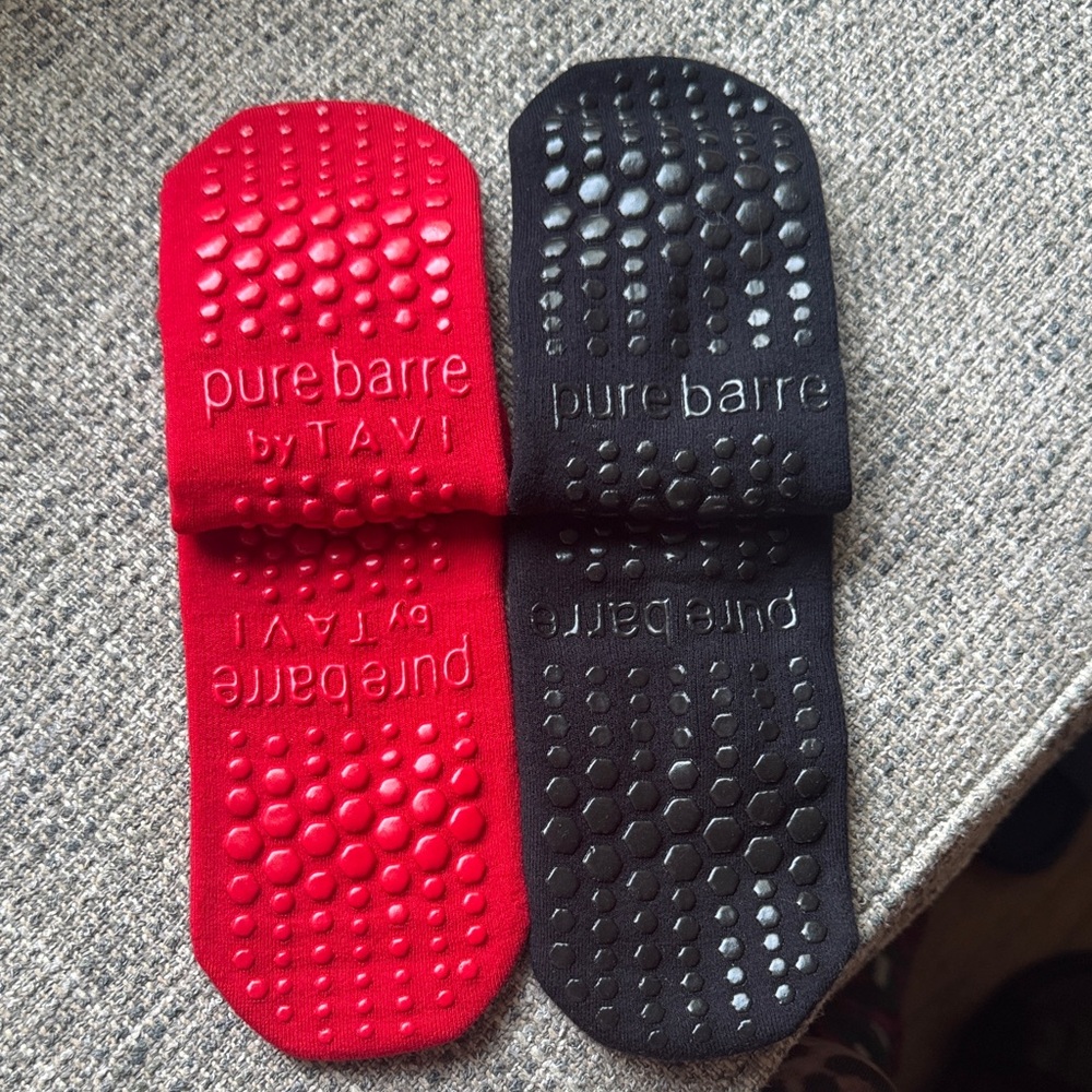 Pure Barre Red Empower and Black Rainbow Grip Socks - Picture 3 of 3